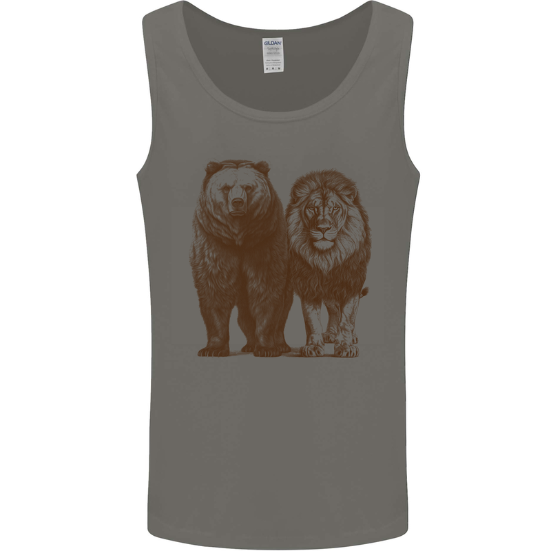 A Grizzly Bear and a Lion Mens Vest Tank Top Charcoal