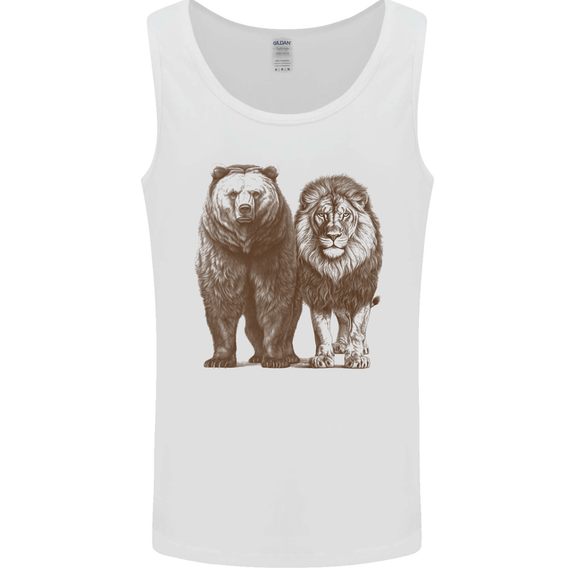 A Grizzly Bear and a Lion Mens Vest Tank Top White