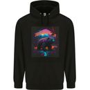 A Grizzly Bear in a Retro Wilderness Mens 80% Cotton Hoodie Black