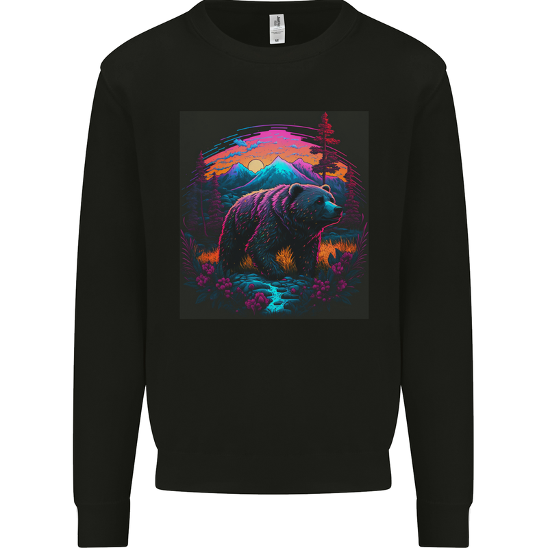 A Grizzly Bear in a Retro Wilderness Mens Sweatshirt Jumper Black
