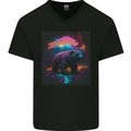 A Grizzly Bear in a Retro Wilderness Mens V-Neck Cotton T-Shirt Black