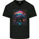 A Grizzly Bear in a Retro Wilderness Mens V-Neck Cotton T-Shirt Black