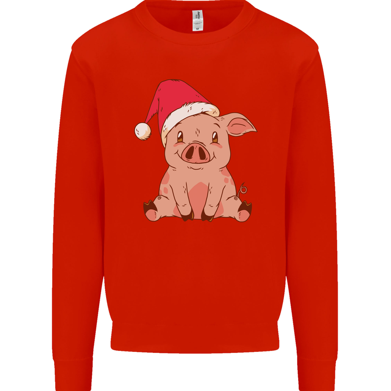 A Happy Christmas Pig Funny Xmas Mens Sweatshirt Jumper Bright Red