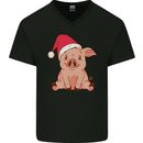 A Happy Christmas Pig Funny Xmas Mens V-Neck Cotton T-Shirt Black