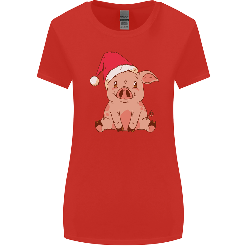 A Happy Christmas Pig Funny Xmas Womens Wider Cut T-Shirt Red