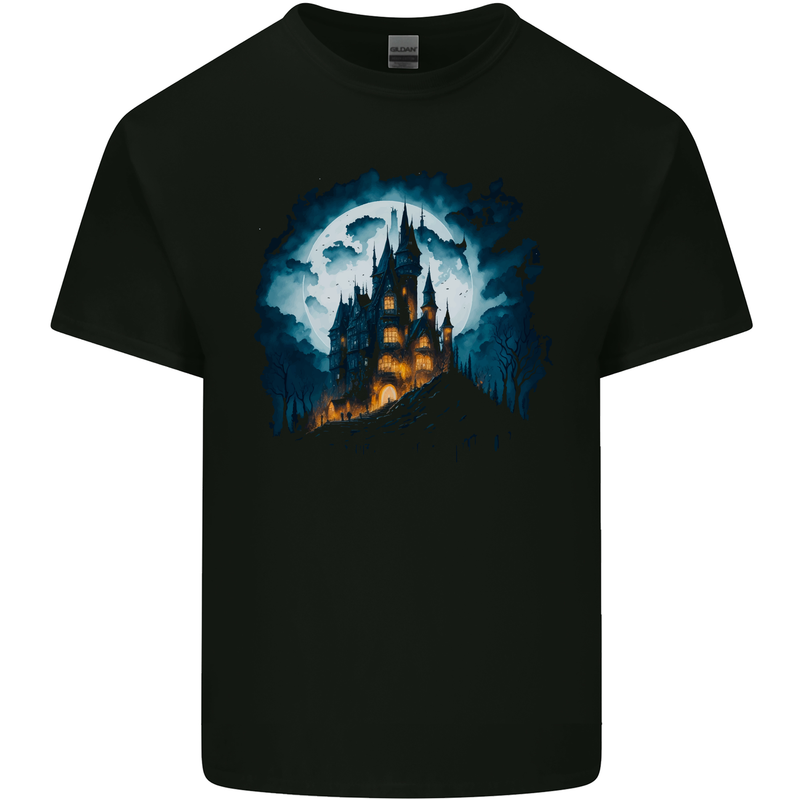 A Haunted Castle Fantasy Halloween Mens Cotton T-Shirt Tee Top Black