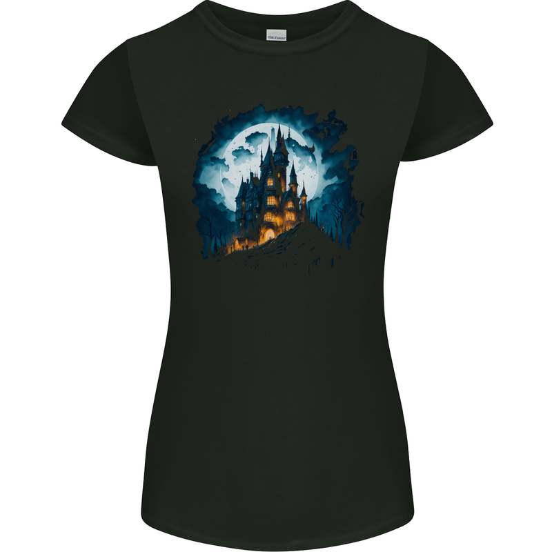 A Haunted Castle Fantasy Halloween Womens Petite Cut T-Shirt Black