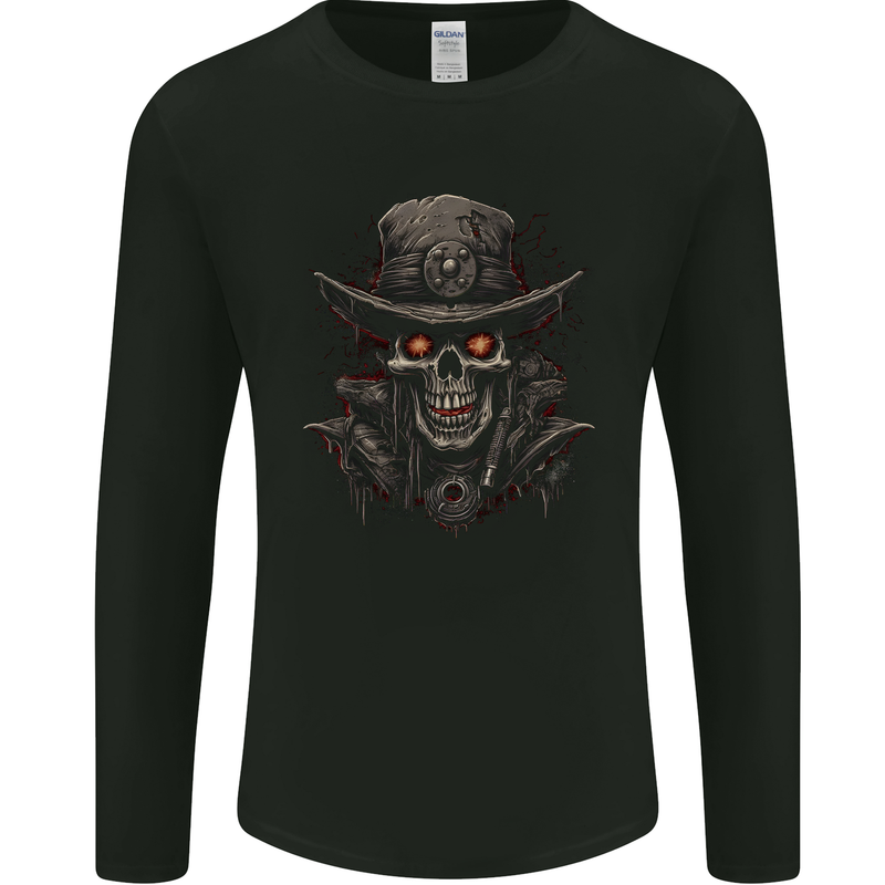 A Heavy Metal Skull Cowboy Demon Evil Mens Long Sleeve T-Shirt Black