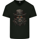 A Heavy Metal Skull Cowboy Demon Evil Mens V-Neck Cotton T-Shirt Black
