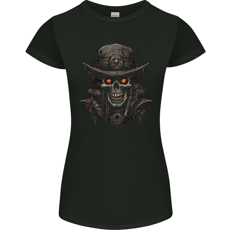 A Heavy Metal Skull Cowboy Demon Evil Womens Petite Cut T-Shirt Black