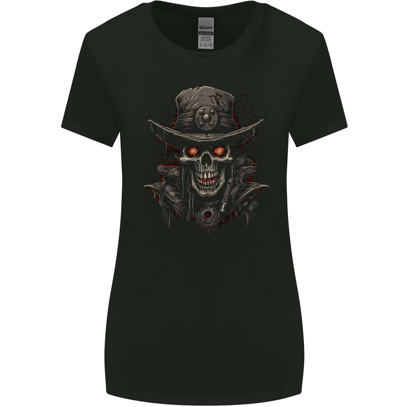 A Heavy Metal Skull Cowboy Demon Evil Womens Wider Cut T-Shirt Black