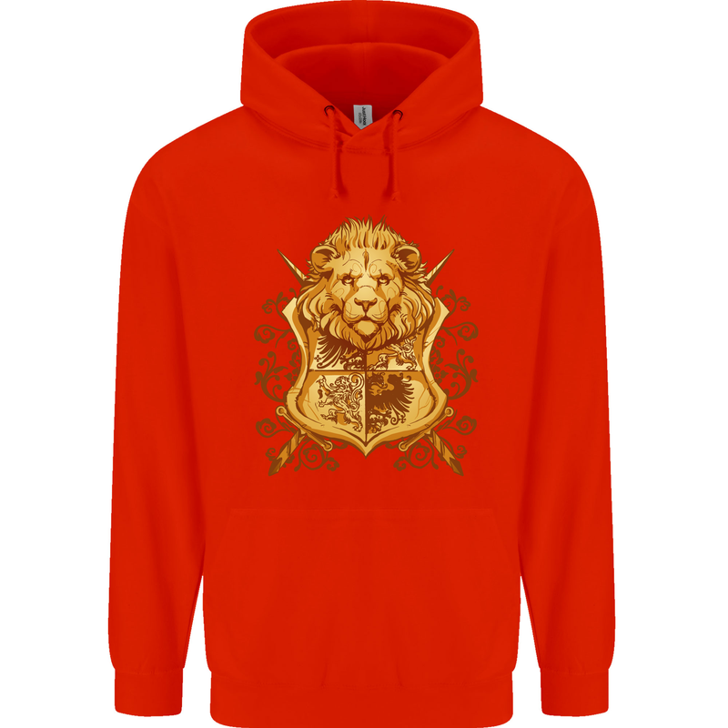A Heraldic Lion Coat of Arms Shield Childrens Kids Hoodie Bright Red