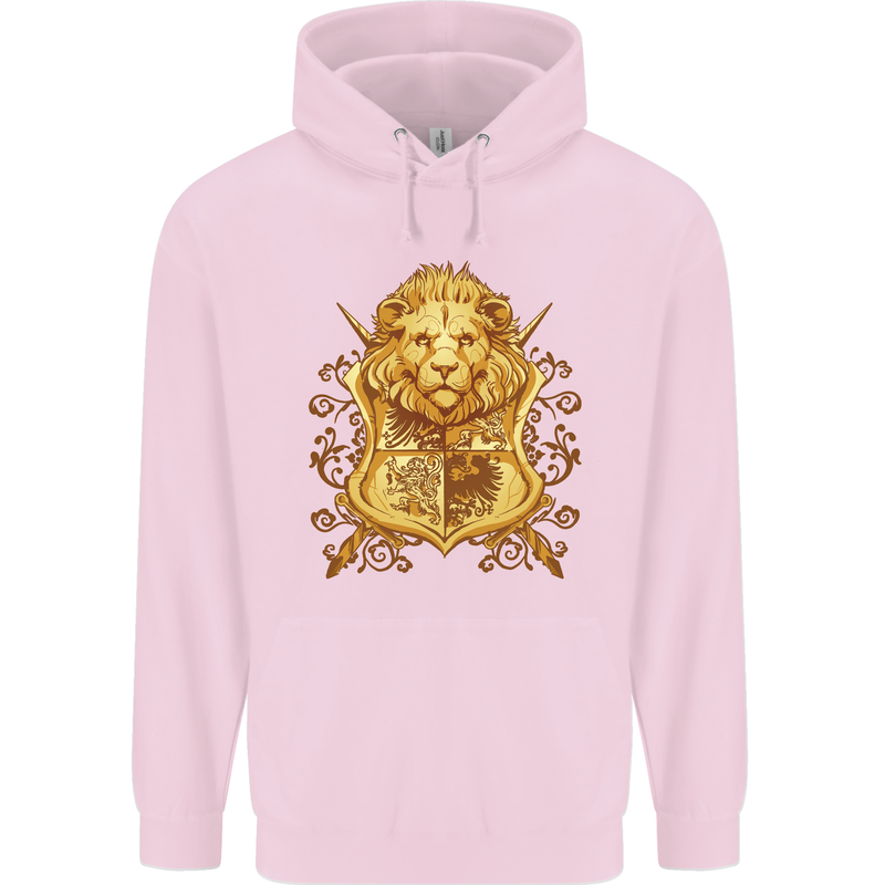 A Heraldic Lion Coat of Arms Shield Childrens Kids Hoodie Light Pink