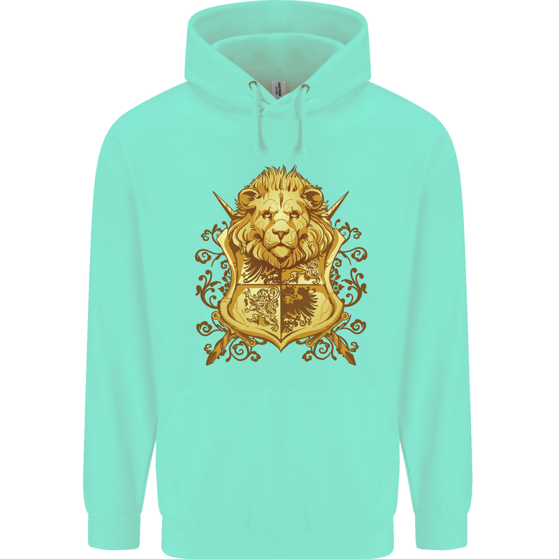 A Heraldic Lion Coat of Arms Shield Childrens Kids Hoodie Peppermint