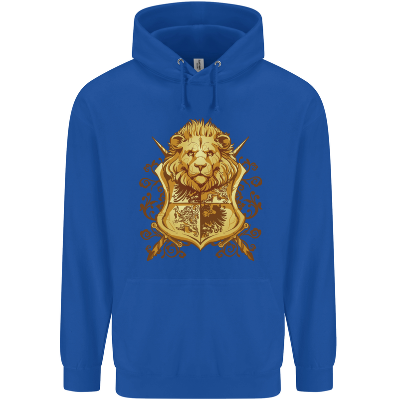 A Heraldic Lion Coat of Arms Shield Childrens Kids Hoodie Royal Blue