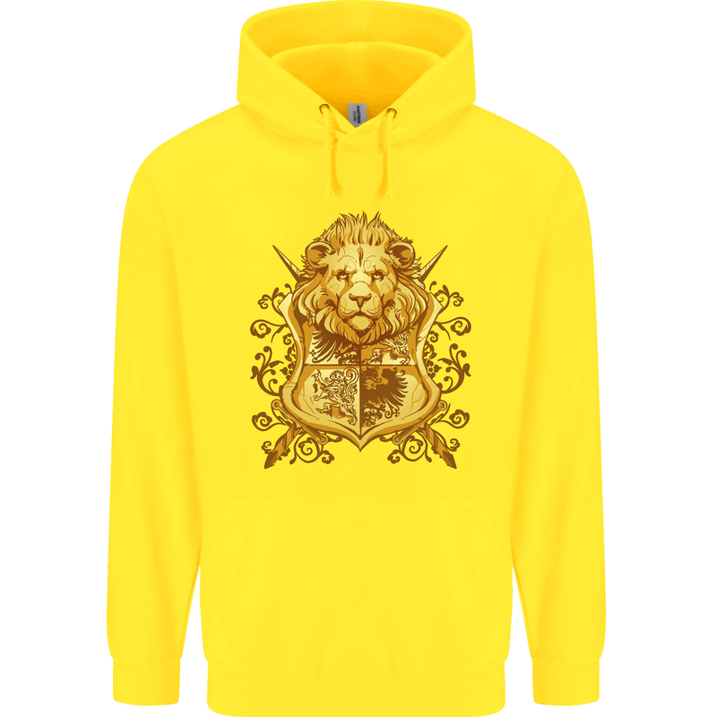 A Heraldic Lion Coat of Arms Shield Childrens Kids Hoodie Yellow