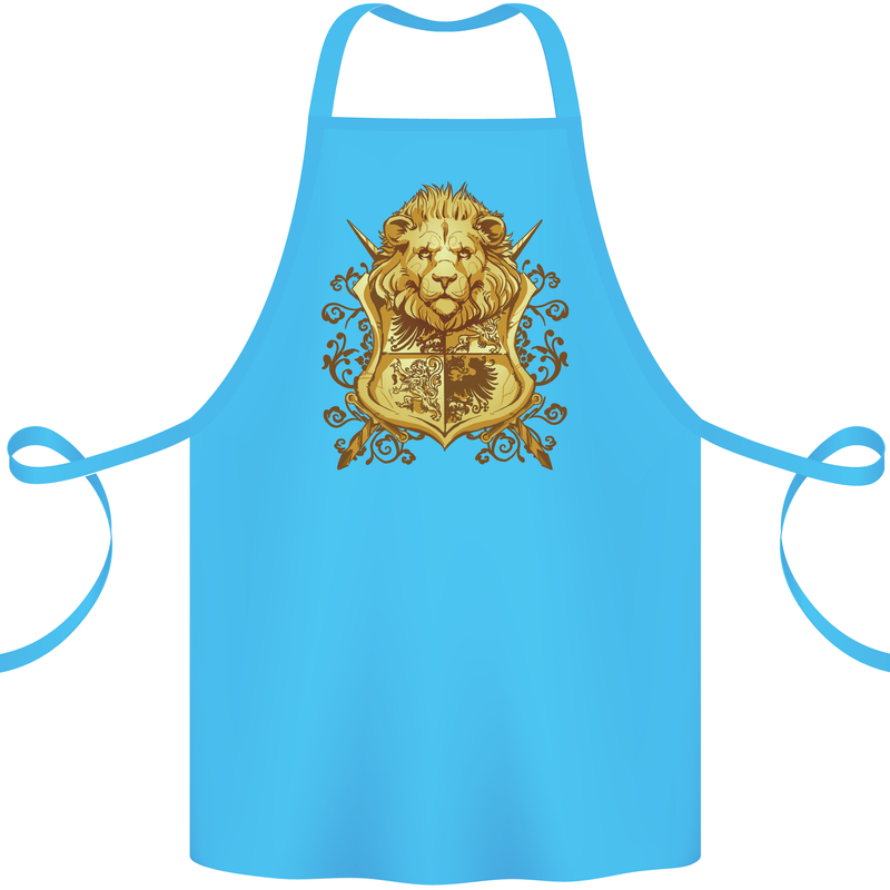 A Heraldic Lion Coat of Arms Shield Cotton Apron 100% Organic Turquoise