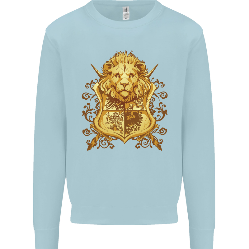 A Heraldic Lion Coat of Arms Shield Kids Sweatshirt Jumper Light Blue