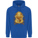 A Heraldic Lion Coat of Arms Shield Mens 80% Cotton Hoodie Royal Blue