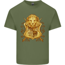 A Heraldic Lion Coat of Arms Shield Mens Cotton T-Shirt Tee Top Military Green