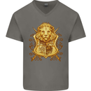 A Heraldic Lion Coat of Arms Shield Mens V-Neck Cotton T-Shirt Charcoal
