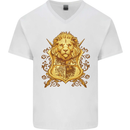 A Heraldic Lion Coat of Arms Shield Mens V-Neck Cotton T-Shirt White