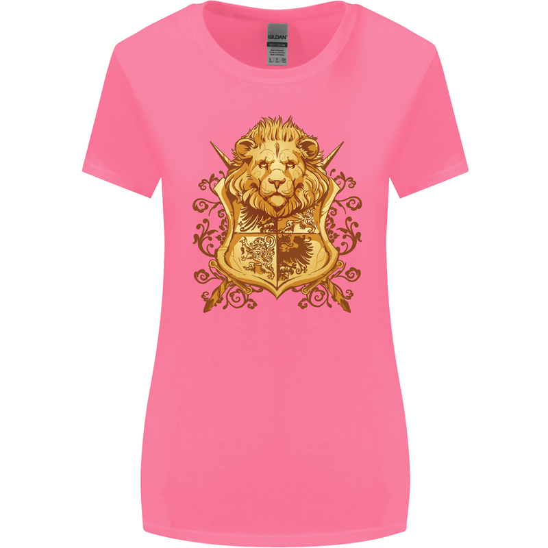 A Heraldic Lion Coat of Arms Shield Womens Wider Cut T-Shirt Azalea