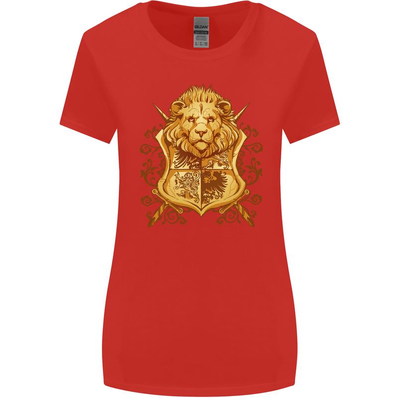 A Heraldic Lion Coat of Arms Shield Womens Wider Cut T-Shirt Red