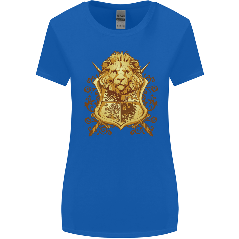 A Heraldic Lion Coat of Arms Shield Womens Wider Cut T-Shirt Royal Blue