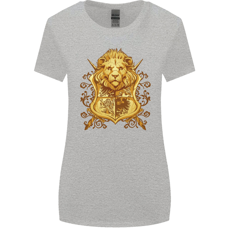 A Heraldic Lion Coat of Arms Shield Womens Wider Cut T-Shirt Sports Grey