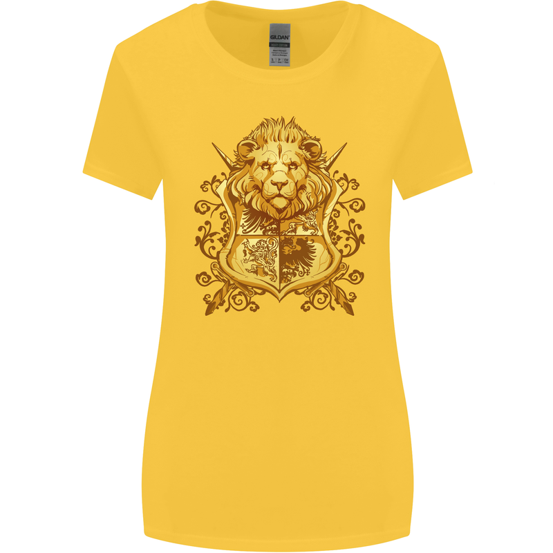 A Heraldic Lion Coat of Arms Shield Womens Wider Cut T-Shirt Yellow