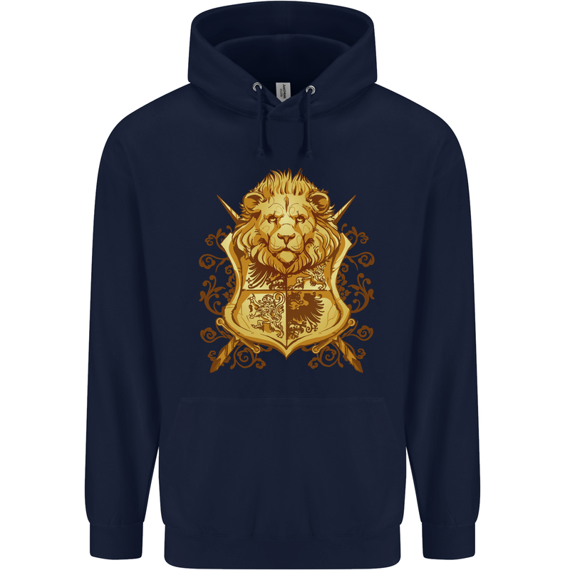 A Heraldic Lion Shield Coat of Arms Childrens Kids Hoodie Navy Blue