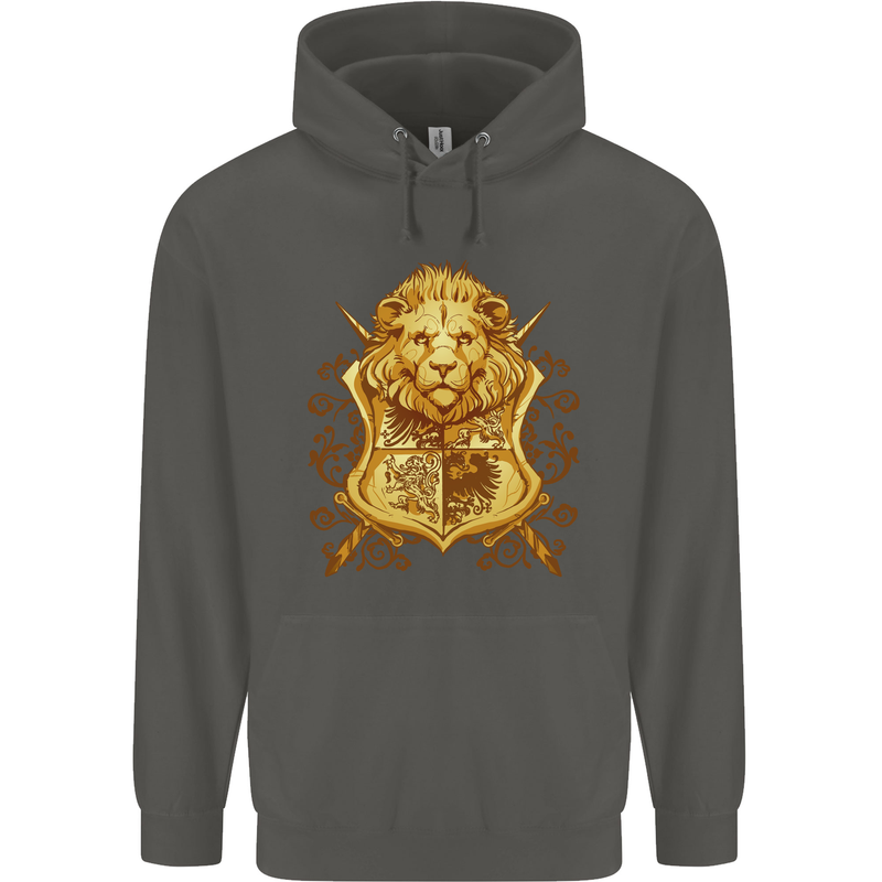 A Heraldic Lion Shield Coat of Arms Childrens Kids Hoodie Storm Grey