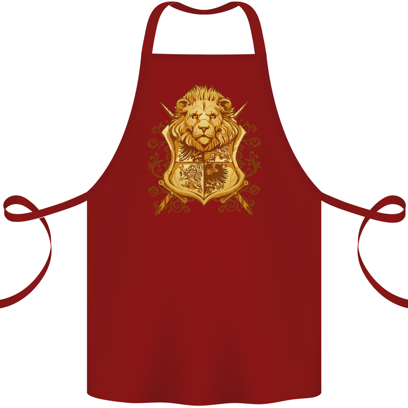 A Heraldic Lion Shield Coat of Arms Cotton Apron 100% Organic Maroon