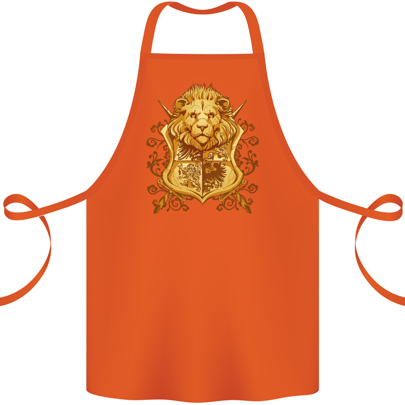 A Heraldic Lion Shield Coat of Arms Cotton Apron 100% Organic Orange