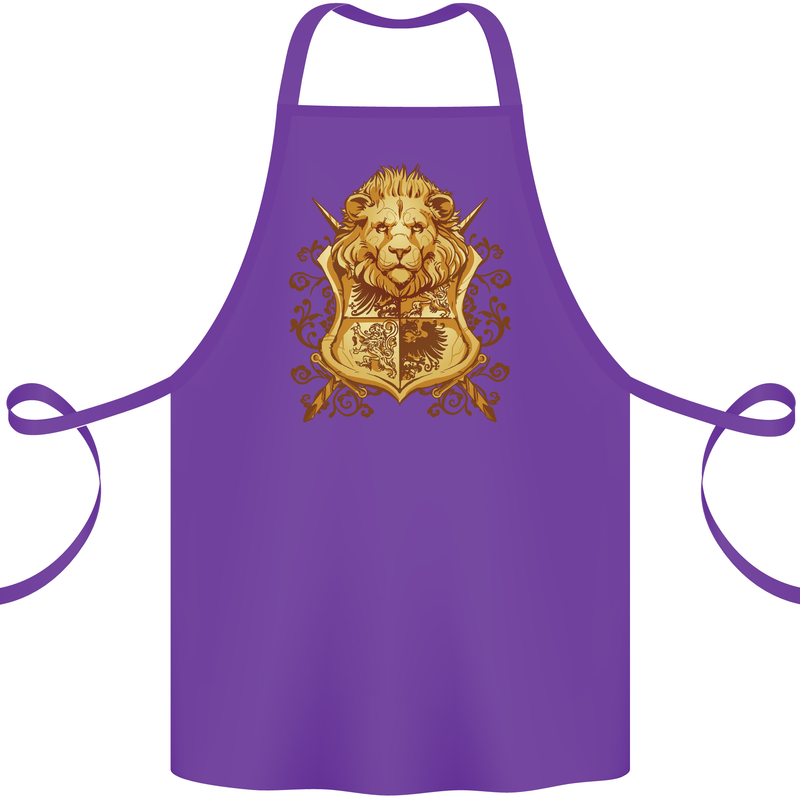 A Heraldic Lion Shield Coat of Arms Cotton Apron 100% Organic Purple