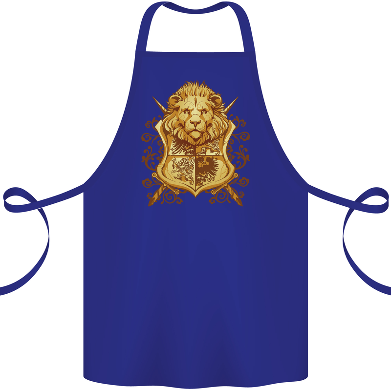 A Heraldic Lion Shield Coat of Arms Cotton Apron 100% Organic Royal Blue
