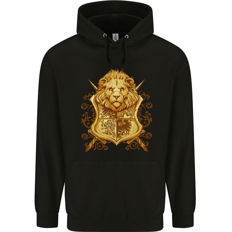 A Heraldic Lion Shield Coat of Arms Mens 80% Cotton Hoodie Black