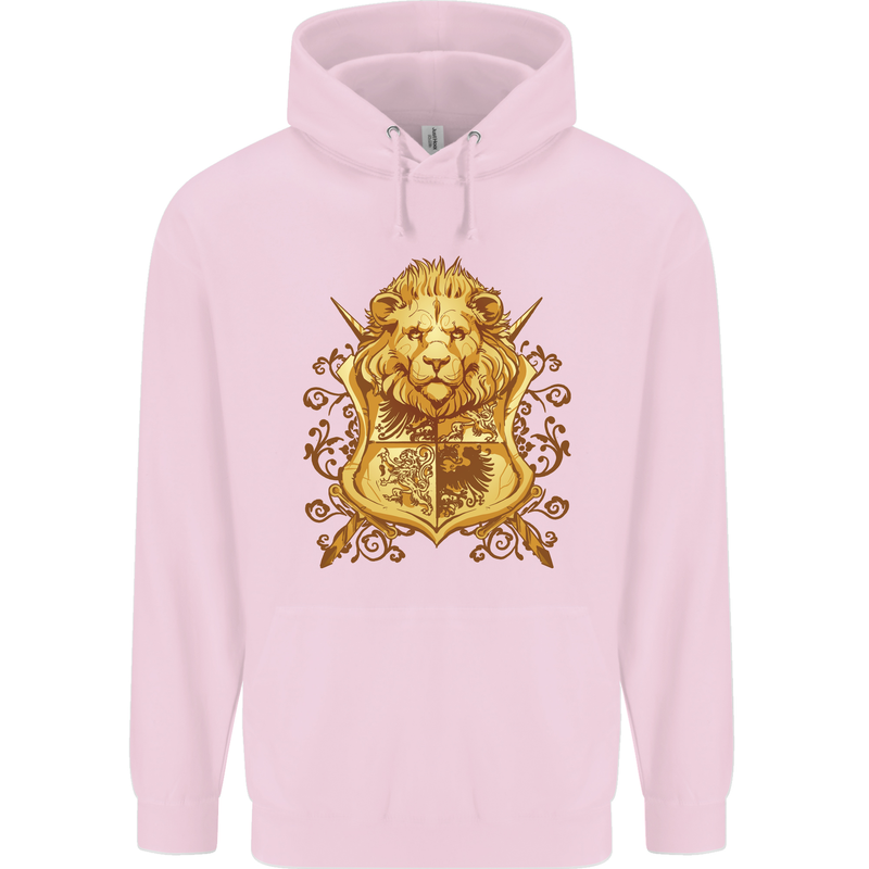 A Heraldic Lion Shield Coat of Arms Mens 80% Cotton Hoodie Light Pink