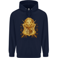 A Heraldic Lion Shield Coat of Arms Mens 80% Cotton Hoodie Navy Blue