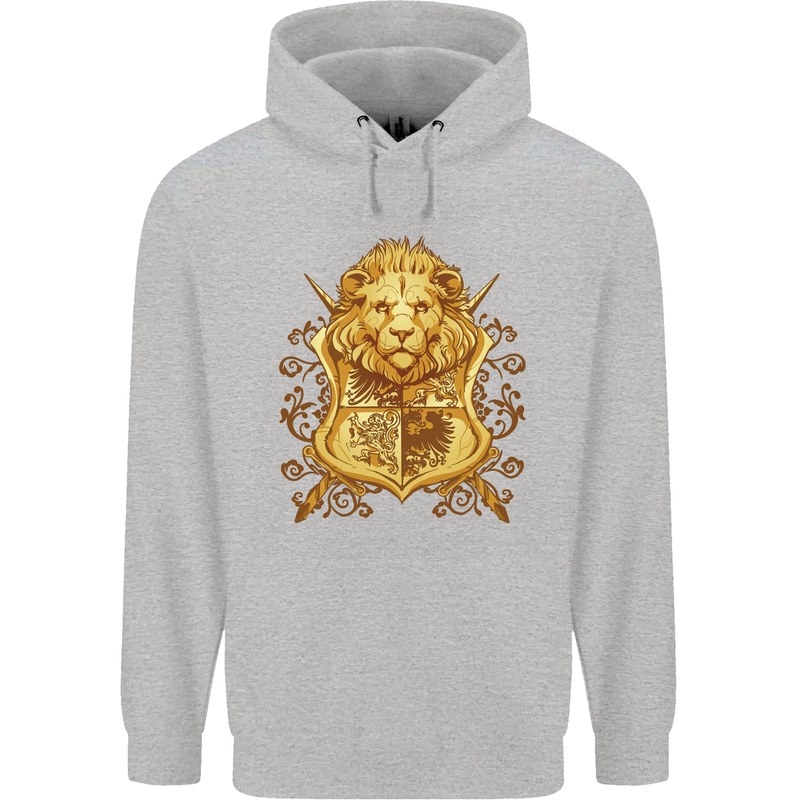 A Heraldic Lion Shield Coat of Arms Mens 80% Cotton Hoodie Sports Grey