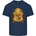 A Heraldic Lion Shield Coat of Arms Mens Cotton T-Shirt Tee Top Navy Blue