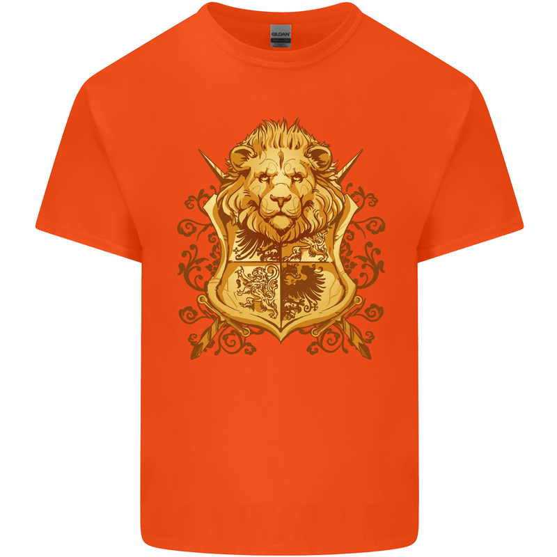 A Heraldic Lion Shield Coat of Arms Mens Cotton T-Shirt Tee Top Orange
