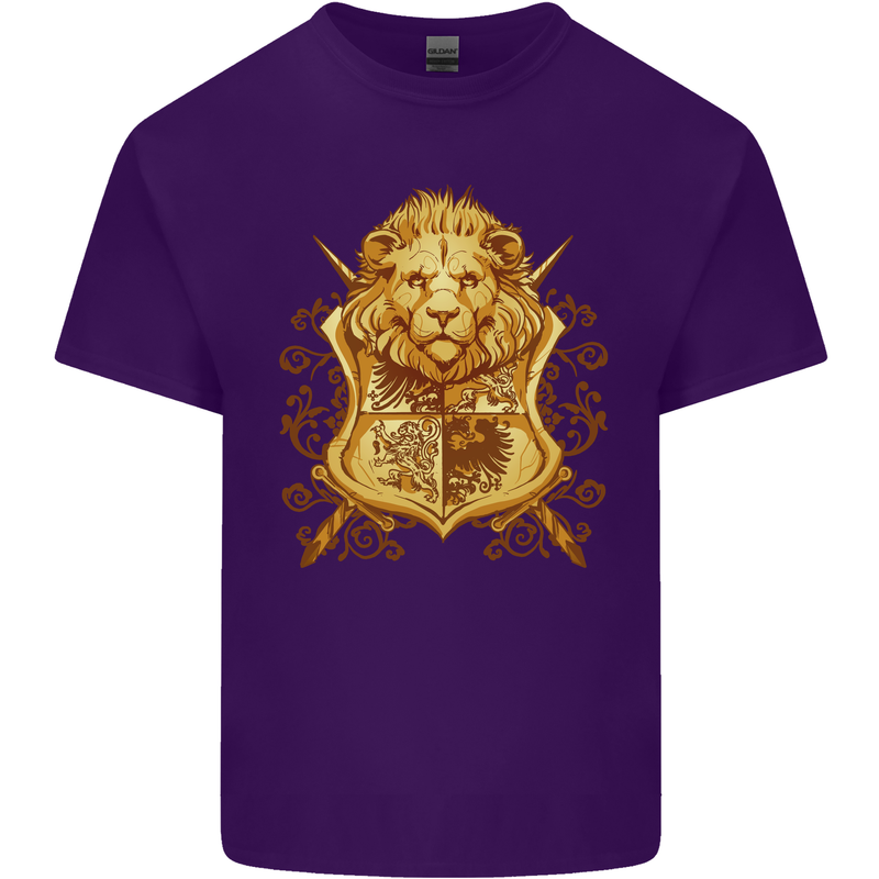 A Heraldic Lion Shield Coat of Arms Mens Cotton T-Shirt Tee Top Purple