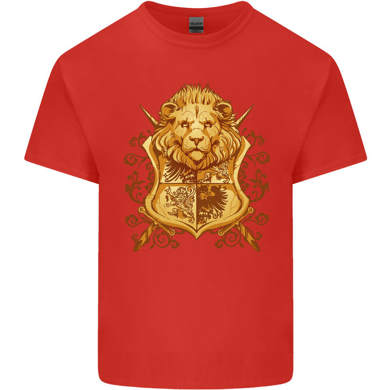A Heraldic Lion Shield Coat of Arms Mens Cotton T-Shirt Tee Top Red