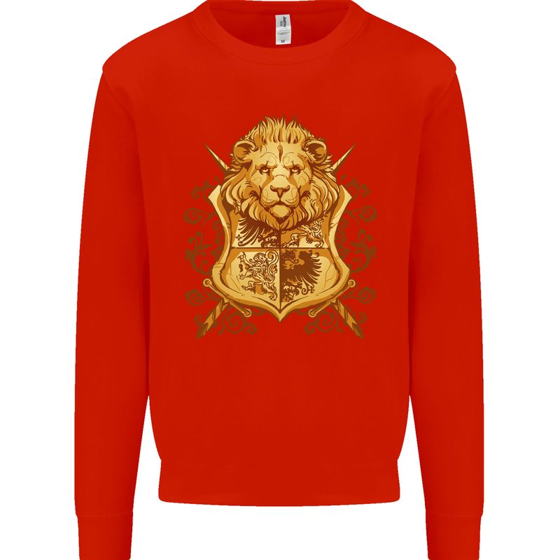 A Heraldic Lion Shield Coat of Arms Mens Sweatshirt Jumper Bright Red