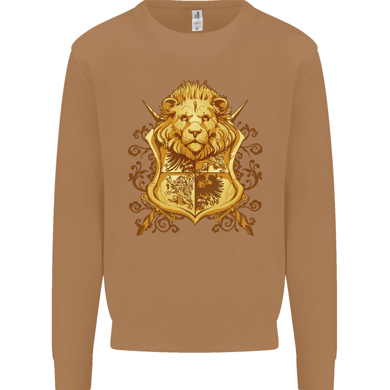 A Heraldic Lion Shield Coat of Arms Mens Sweatshirt Jumper Caramel Latte