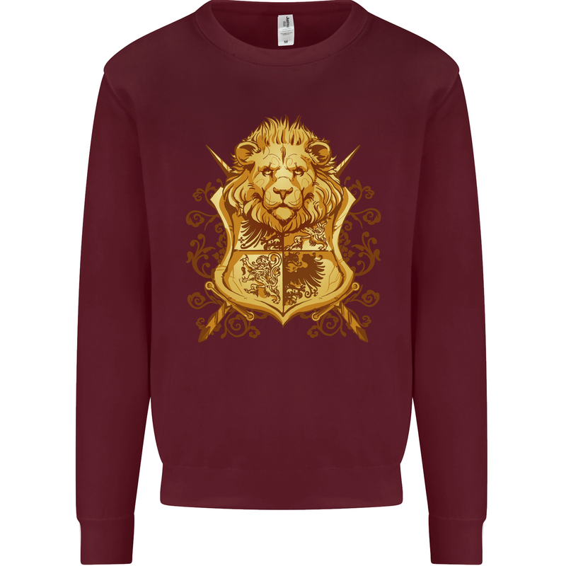 A Heraldic Lion Shield Coat of Arms Mens Sweatshirt Jumper Maroon