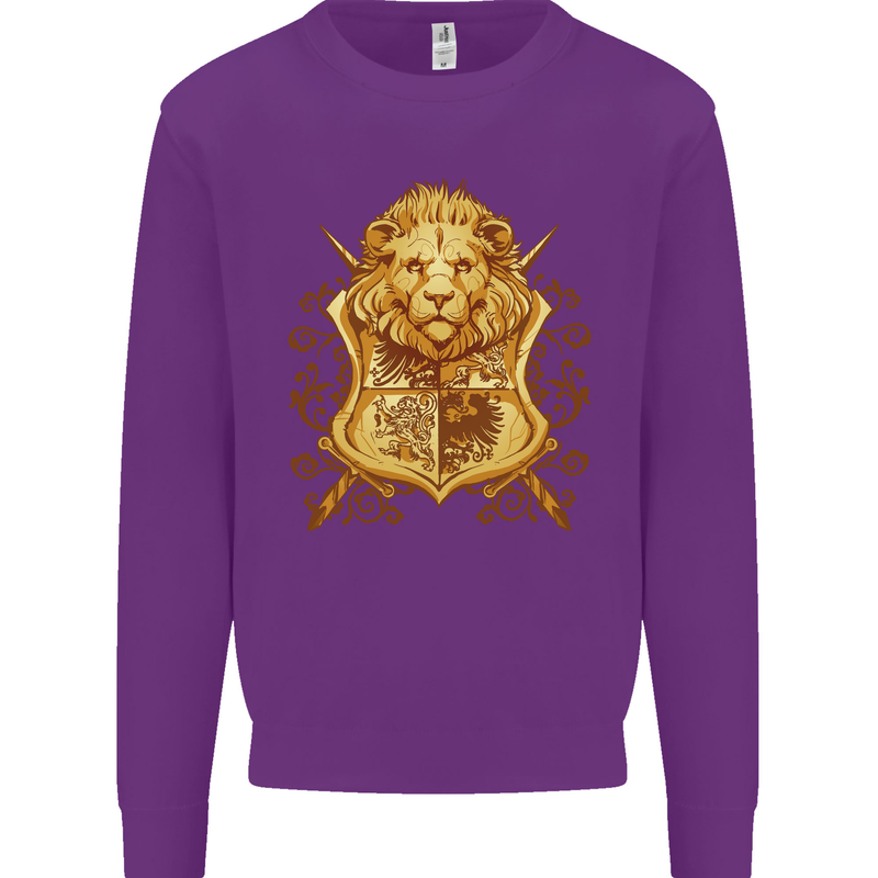 A Heraldic Lion Shield Coat of Arms Mens Sweatshirt Jumper Purple
