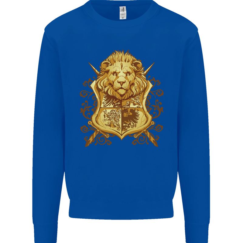 A Heraldic Lion Shield Coat of Arms Mens Sweatshirt Jumper Royal Blue